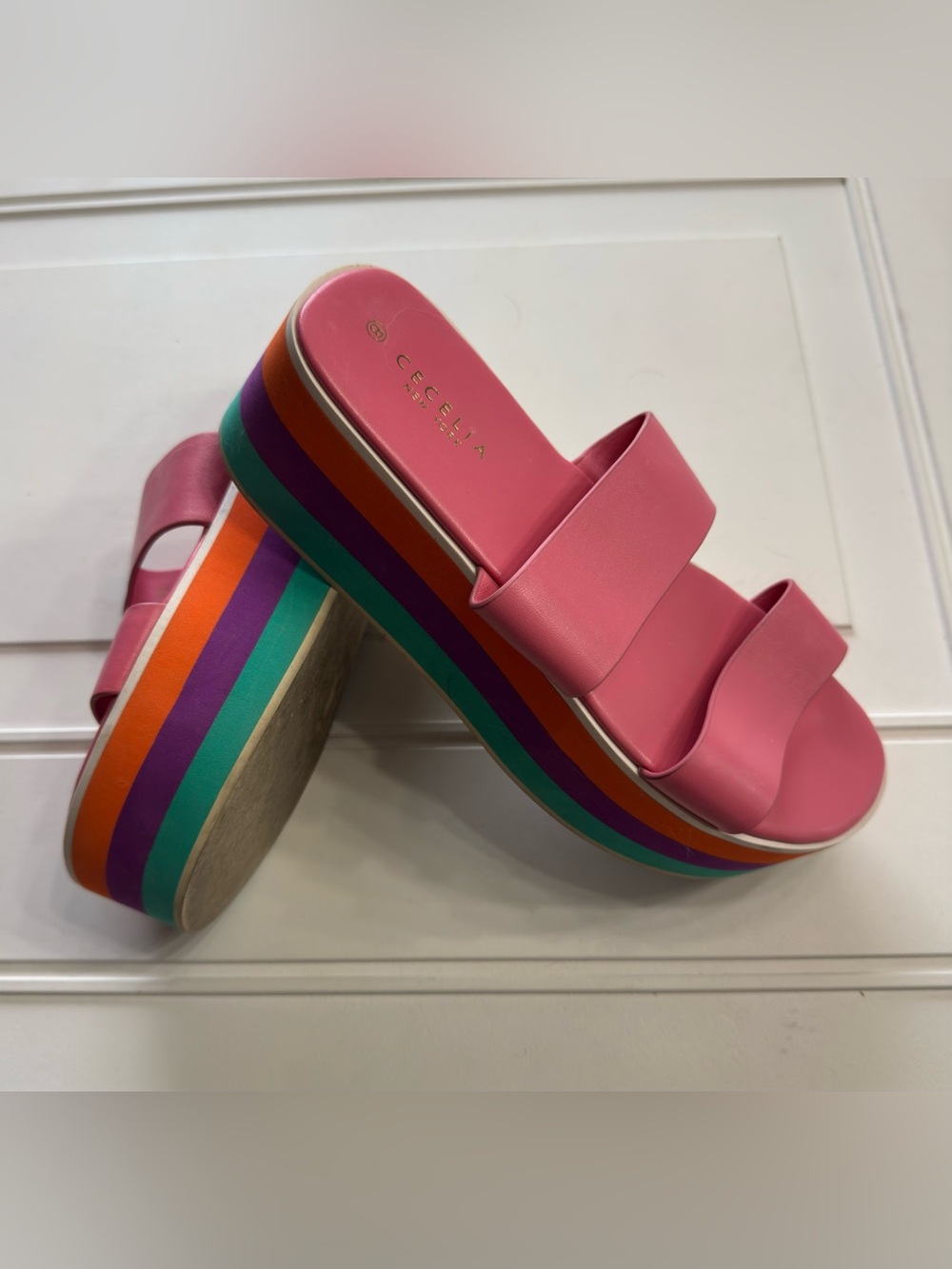 Cecelia New York Women’s Sz 8 King Pink  Leather Platform Strappy Sandals